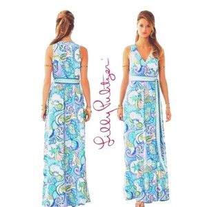 Lilly Pulitzer Bellina Maxi Wrap Dress‎ Multi Conch Republic Size Small NEW $258